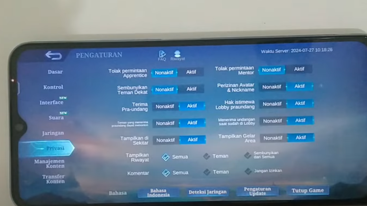 Cara Menyembunyikan History Pertandingan Mobile Legends