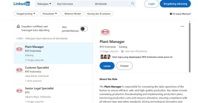 Lowongan Kerja Pabrik BYD Subang Terbaru Resmi, Lamar via LinkedIn