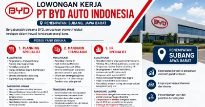 BYD Subang Buka Lowongan Kerja Translator Bahasa Mandarin 2026 dengan Gaji Menarik, Buruan Daftar!