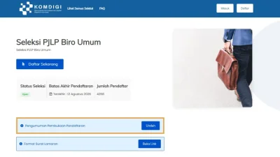 Biro Umum Komdigi Buka Lowongan Kerja PJLP 2026, Tersedia 3 Posisi