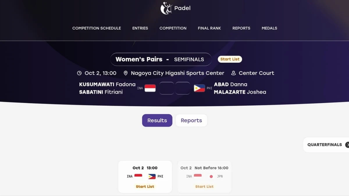 Jadwal Wakil Indonesia di Asian Games 2026 Hari Ini: Dua Wakil Padel Kejar Tiket Final