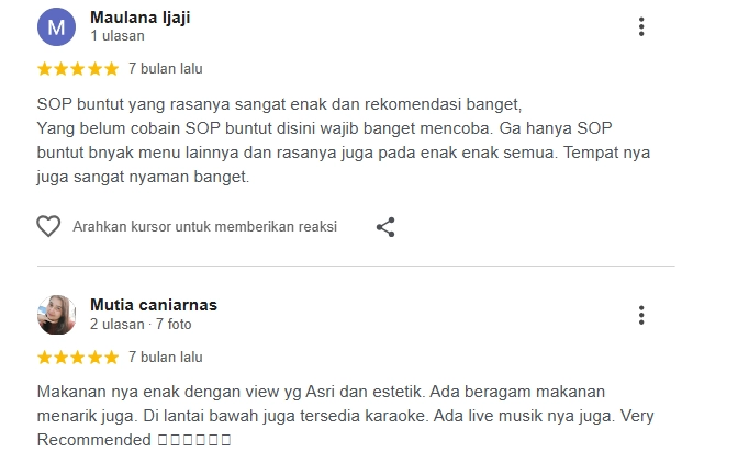 Ulasan Pelanggan Sop Buntut Mang Eded Ulasan pelanggan untuk rumah makan Sop Buntut Mang Eded
