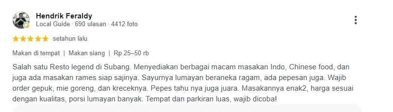 Ulasan Pelanggan Rumah Makan Purnama Ulasan pelanggan untuk Rumah Makan Purnama