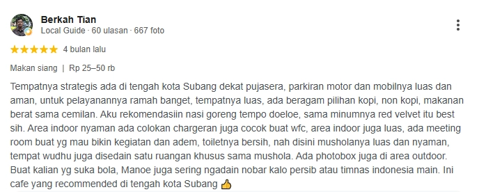 Ulasan pelanggan MANOE Coffee Ulasan pelanggan tentang MANOE Coffee