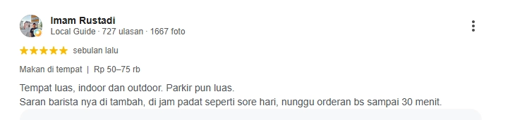 Ulasan pelanggan Kopi Kenangan Letjen Suprapto Ulasan pelanggan tentang Kopi Kenangan Letjen Suprapto