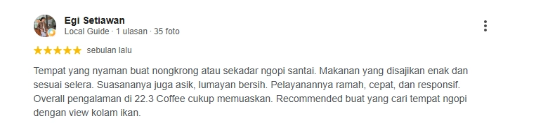 Ulasan pelanggan 22.3 Coffee Subang Ulasan pelanggan tentang 22.3 Coffee Subang