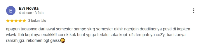 Ulasan pelanggan Kopi Kenangan Ruko Otista Subang Ulasan pelanggan tentang Kopi Kenangan Ruko Otista Subang