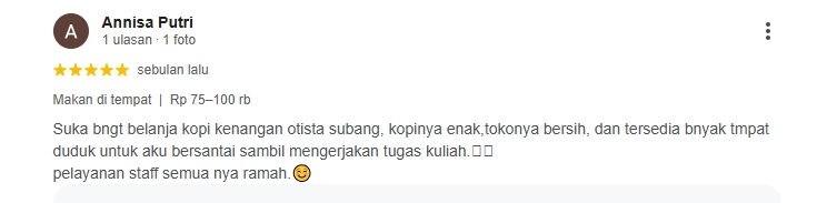 Ulasan pelanggan Kopi Kenangan Ruko Otista Subang Ulasan pelanggan tentang Kopi Kenangan Ruko Otista Subang