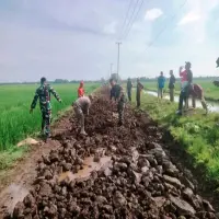 Gotong Royong Bangun Jalan Usaha Tani di Subang, Karya Bakti Koramil Binong dan Petani