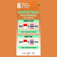 Jadwal Perempat Final BATC 2026: Indonesia vs Thailand Hadirkan Duel Sengit Putra dan Putri