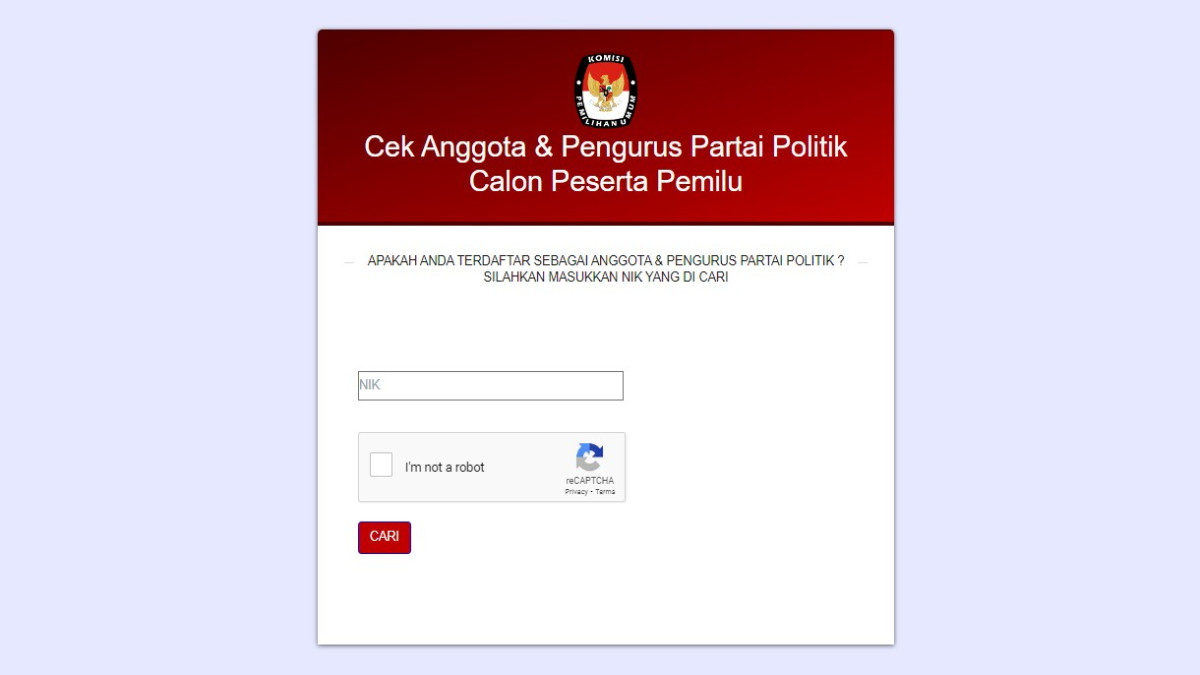 Cara Cek Status NIK di Daftar Pengurus Parpol. (Sumber Gambar: Screenshot via Info Pemilu KPU)