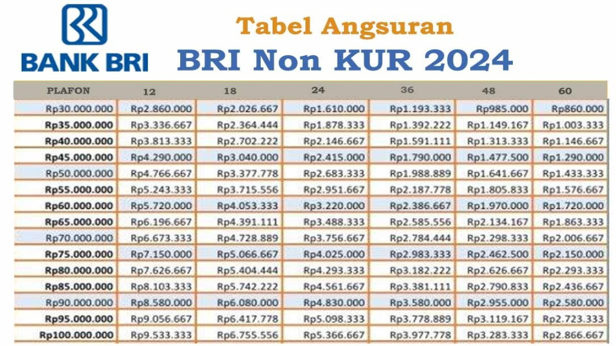 Tabel Pinjaman BRI Non KUR Terbaru 2024