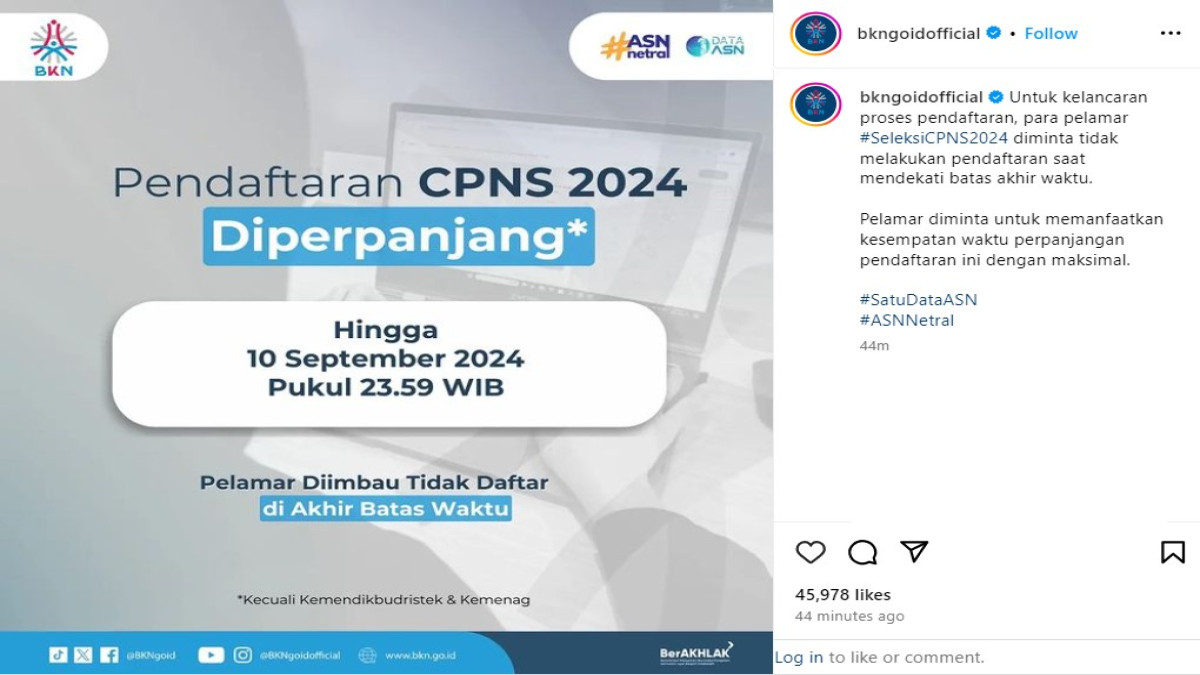 Pendaftaran CPNS 2024. (Sumber Gambar: Screenshot via Instagram @bkngoidoffcial)