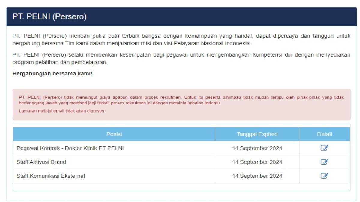 PT PELNI Buka Lowongan Kerja Untuk 3 Posisi Ini, Simak Persyaratan dan Cara Daftarnya!