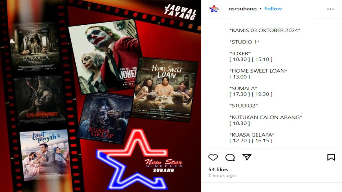 Jadwal Tayang Film di Bioskop NSC Subang. (Sumber Gambar: @nscsubang)