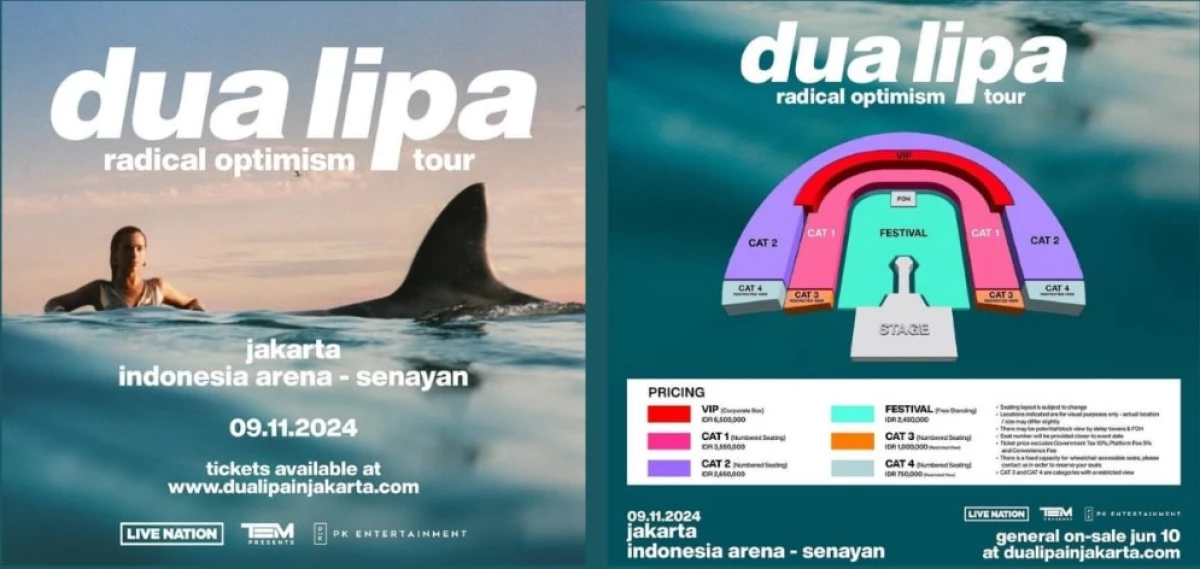 Harga Tiket Konser Dua Lipa. (Sumber Kolase: Pasundan Ekspres/Canva/PK Entertainment)