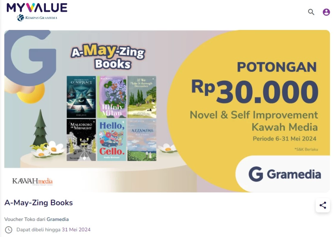 Promo Gramedia Bulan Mei 2024. (Sumber Flyer: Screenshot via MyValue)