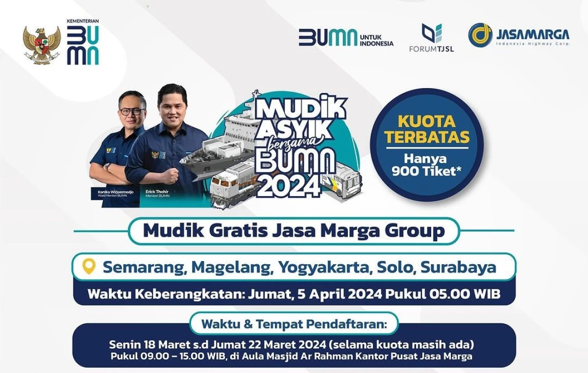 Mulai Besok! Pendaftaran Mudik Gratis Jasa Marga Group Dibuka, Begini Cara Daftarnya