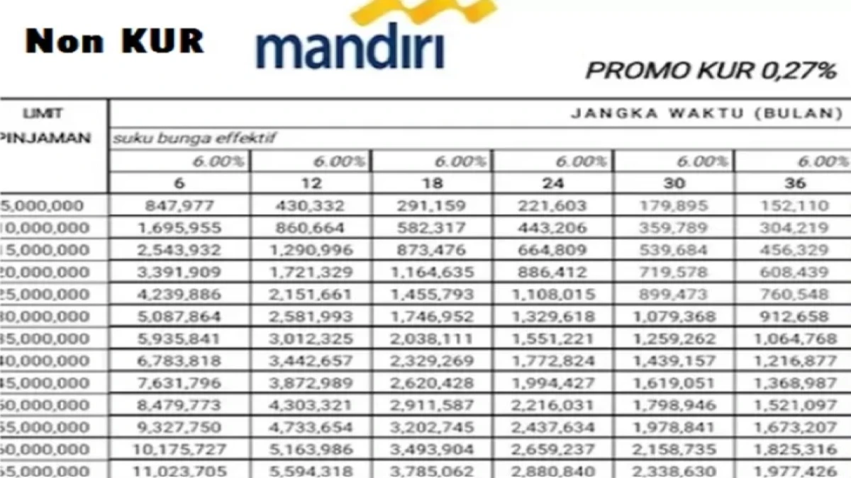 Tabel Cicilan Pinjaman Non KUR Bank Mandiri Terbaru 2025