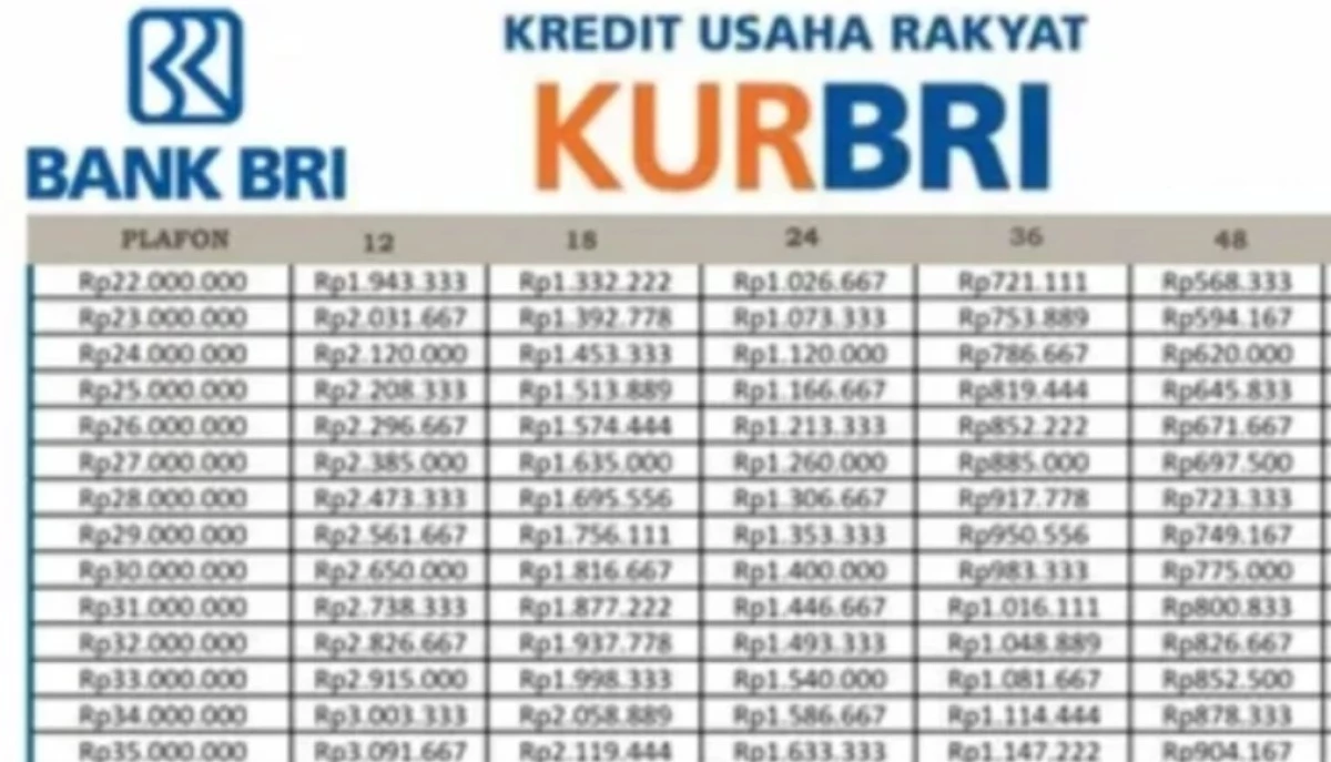 Tabel Angsuran KUR BRI 100 Juta Terbaru 2024