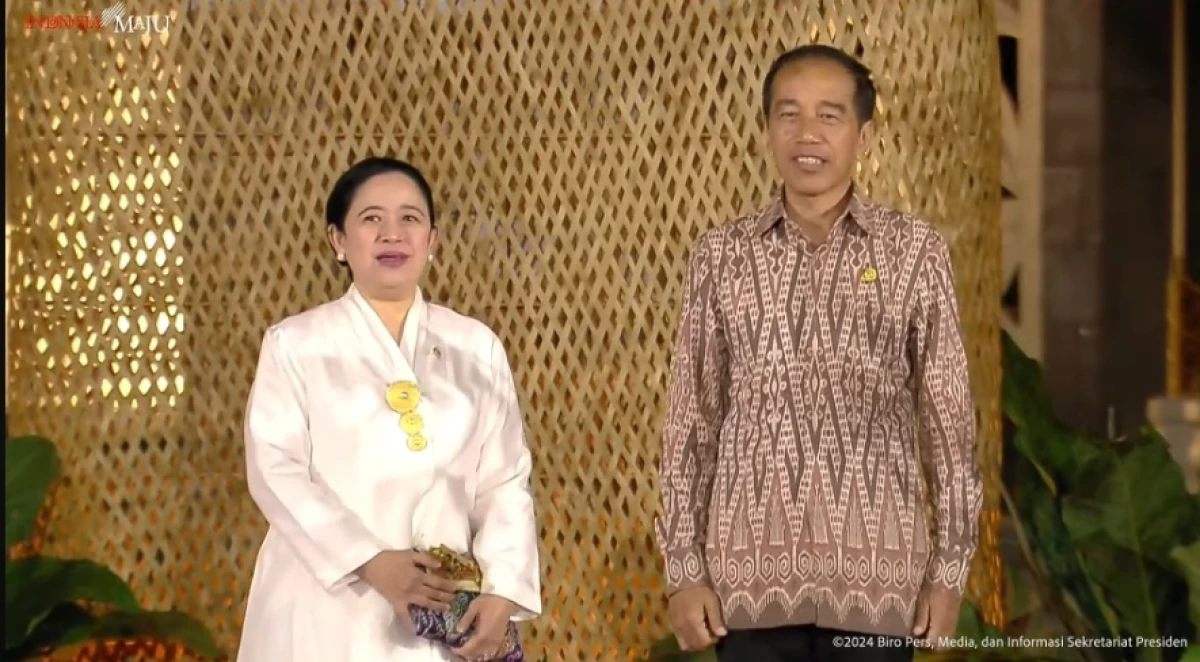 Pertemuan Hangat Jokowi dan Puan Maharani di Gala Dinner World Water Forum di Garuda Wisnu Kencana, Badung, Bali, pada Minggu (19/5/2024).