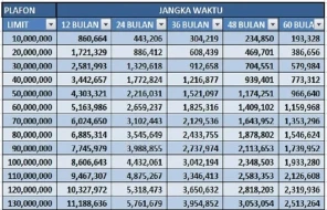 Tabel Pinjaman Bank Mandiri Non KUR Terbaru 2025