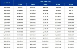 Tabel Pinjaman Bank BRI 2025 Plafon Rp100 Juta